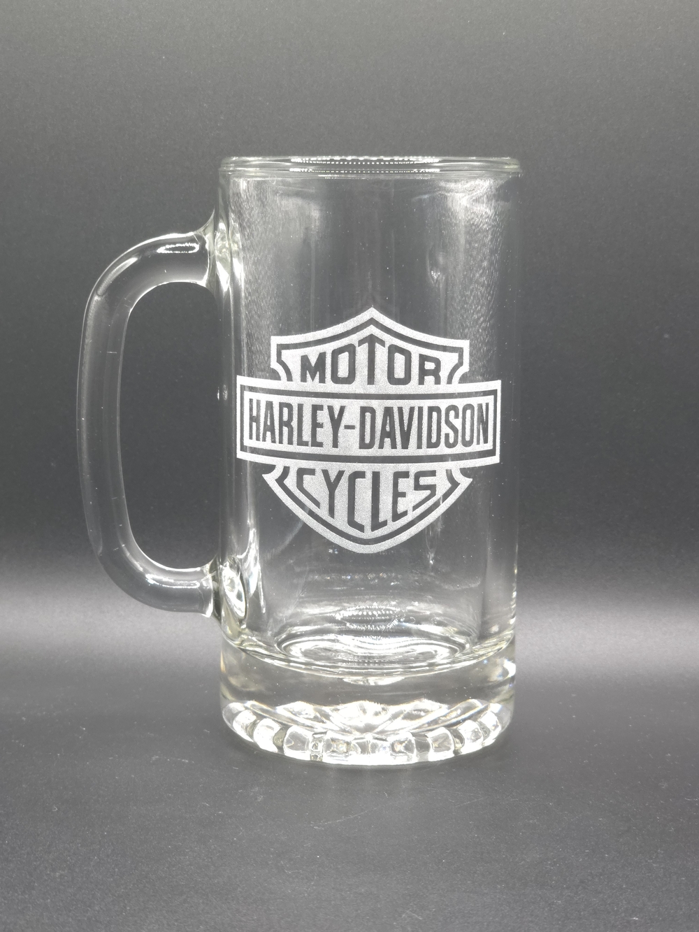 Harley-Davidson Clear Glass Mug with White Shield Logo